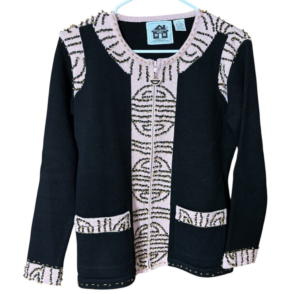 Storybook Knits Vintage Beaded Art Cardigan Jacket XS Cottagecore Boho Artwear - Picture 4 of 15